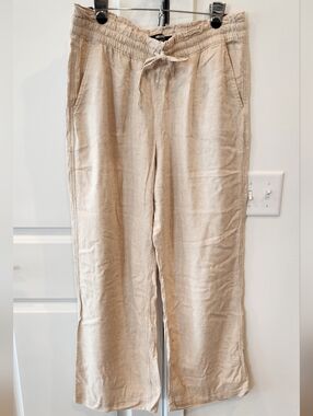 Hollister Beige Drawstring Linen-Blend Chinos